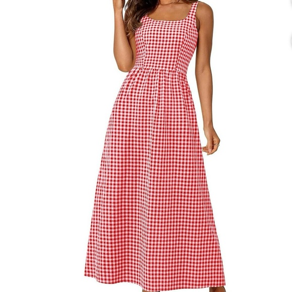 Red gingham plaid maxi dress size extra large New - Picture 1 of 8